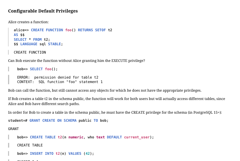 Source slide page 21: Configurable Default Privileges